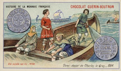 Demi-denier de Charles le Gros, 884 (chromolithographie) - French School