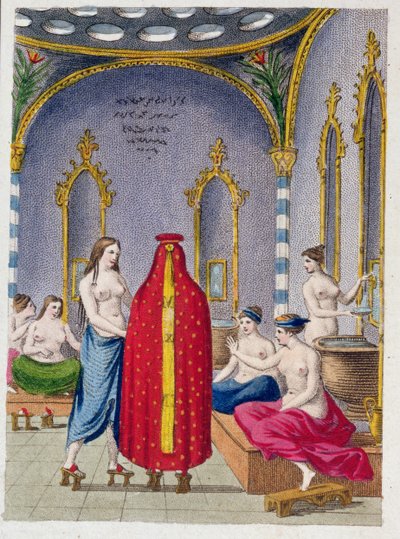 Hammam en Turquie, planche illustrée de Moeurs, usages et costumes des ottomans par A. Castellan, Paris, vers 1810 - French School