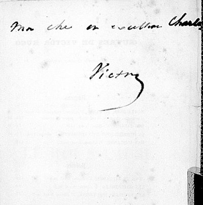 Signature manuscrite de Victor Hugo sur une page de son livre 