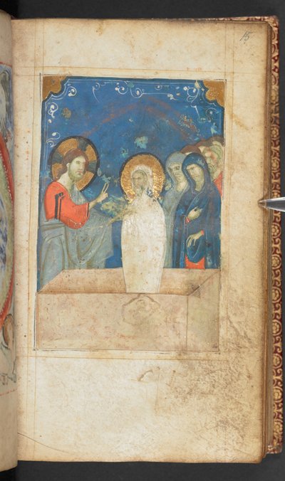 Harley 2928, f.15r, Résurrection de Lazare, Scène de l