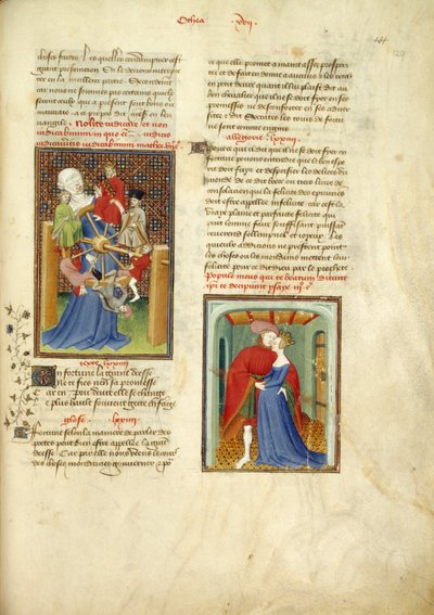 Harley 4431, f.129 La Roue de la Fortune; et Paris embrassant Hélène, de 