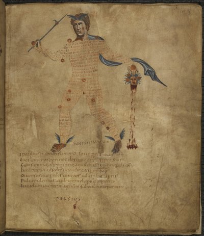 Illustration de Persée, un héros de la mythologie grecque, avec la tête de Méduse, du 