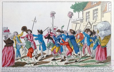 Les têtes de deux gardes du roi tués le 5 octobre 1789 à Versailles par la foule parisienne sont portées en triomphe à Paris - French School