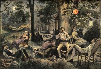 Chaleur à New York : les habitants campent dans les parcs, tirée du journal « Le Petit Parisien », le 26/07/1908 (gravure) - French School
