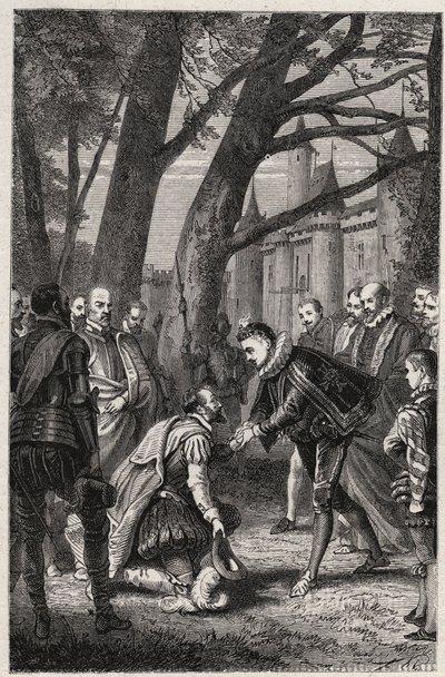 Henri III et Henri de Navarre futur Henri IV se rencontrent à Plessis-les-Tours le 30 avril - French School