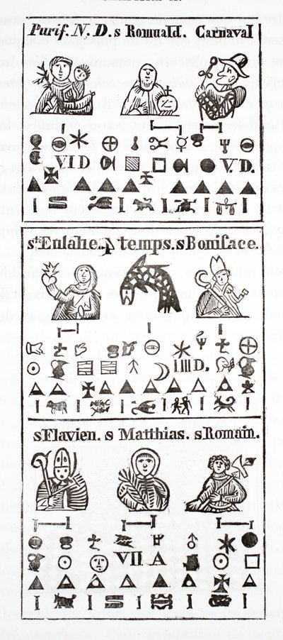 Caractères hiéroglyphiques dans un almanach - French School