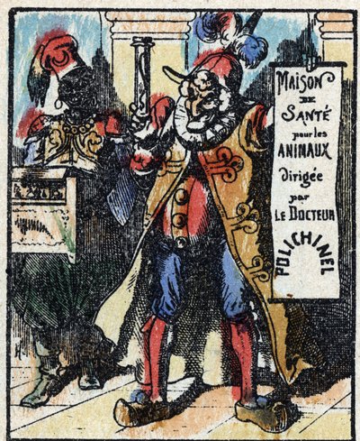 Histoire du Dr. Pulcinella (Polichinelle). Gravure sur bois de l
