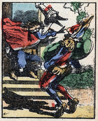 Histoire du Dr. Pulcinella (Polichinelle). Gravure sur bois de l