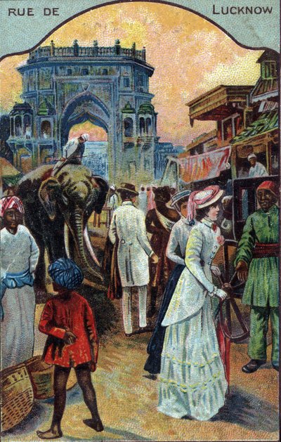 Histoire du tourisme : Touristes occidentaux dans une rue de Lucknow, Inde - French School