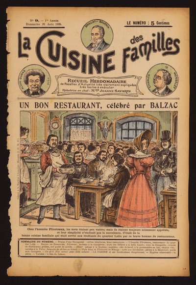 Honore de Balzac dînant au Flicoteaux, restaurant à Paris (gravure coloriée) - French School