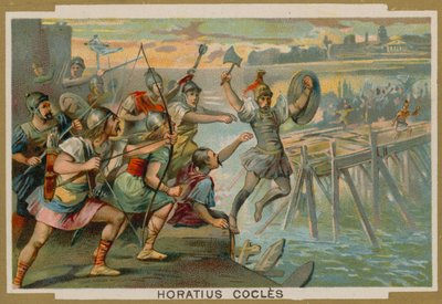 Horatius Coclès, soldat romain, défendant le pont Sublicius contre l