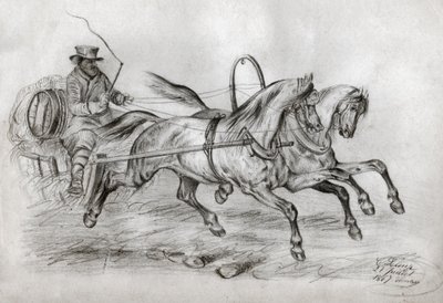 Voiture à cheval (gravure) - French School