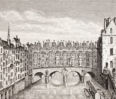 Maisons sur le pont Saint-Michel, Paris - French School