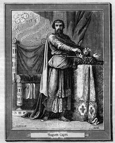 Hugues Capet (940-996) roi des Francs - Gravure dans « Histoire des papes-rois-reines-et-empereurs à travers les siècles » par Maurice Lachatre - French School