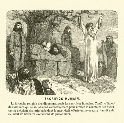 Sacrifice humain des druides (gravure) - French School