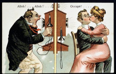 Carte postale humoristique sur le téléphone, début 20ème siècle - French School