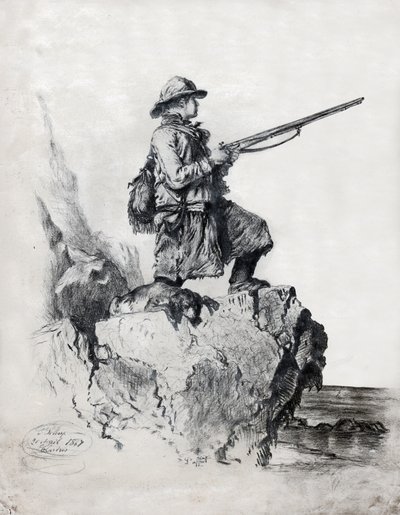 Chasseur avec son chien - French School
