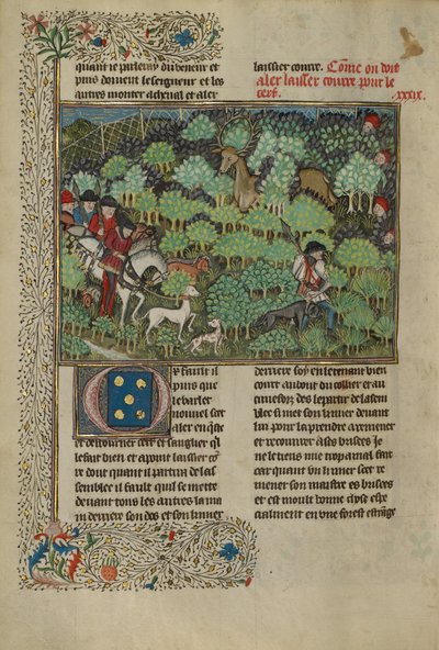 Chasseurs poursuivant un cerf, vers 1430-40 - French School