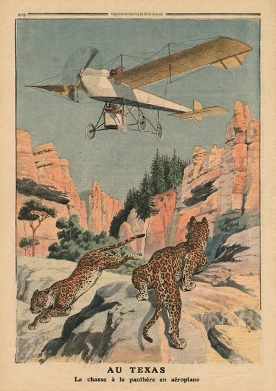 Chasse aux panthères depuis un avion au Texas, illustration de 
