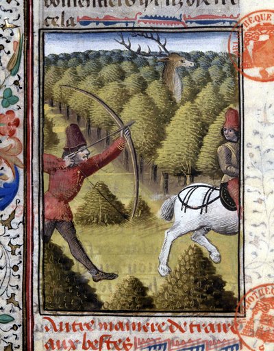 Scène de chasse dans Le Livre de chasse de Gaston Phoebus, Comte de Foix, Seigneur de Béarn. XIVe siècle - French School