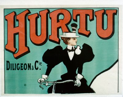 Affiche de bicyclette Hurtu, moitié supérieure seulement, vers 1899 - French School