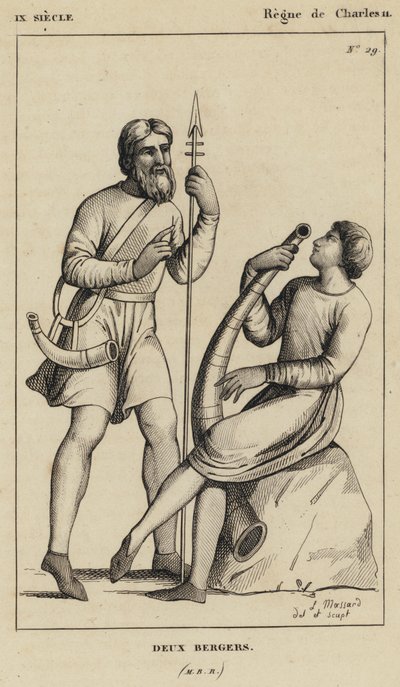 IXe Siècle, Règne de Charles II, Deux Bergers (gravure) - French School