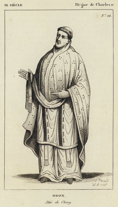 IXe Siècle, Règne de Charles II, Odon, Abbé de Cluny (gravure) - French School