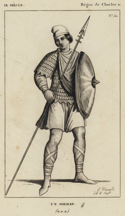 IX Siècle, Règne de Charles II, Un Soldat (gravure) - French School