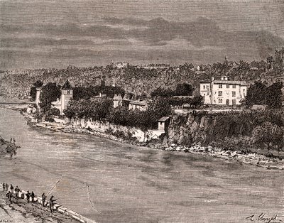 Île Barbe au milieu de la Saône, dans le 9e arrondissement de Lyon - gravure dans « La France illustrée : géographie, histoire, administration statistique » par V.-A. Malt-Brown. 1884 - French School