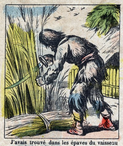 Illustration pour le livre de Daniel Defoe « Robinson Crusoé ». Imagerie d