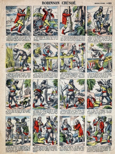 Illustration pour le livre de Daniel Defoe "Robinson Crusoé". Imagerie d
