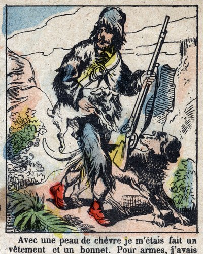 Illustration pour le livre de Daniel Defoe « Robinson Crusoé ». Imagerie d