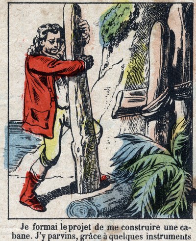 Illustration pour le livre de Daniel Defoe « Robinson Crusoé ». Imagerie d