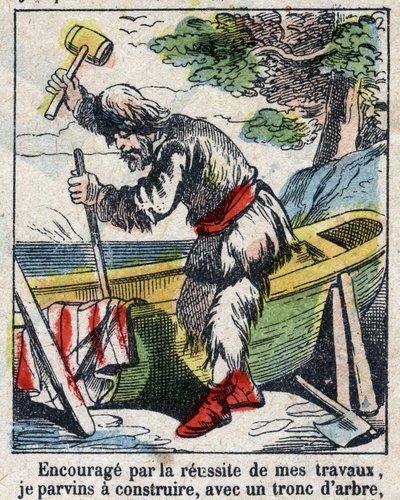 Illustration pour le livre de Daniel Defoe "Robinson Crusoé". Imagerie d