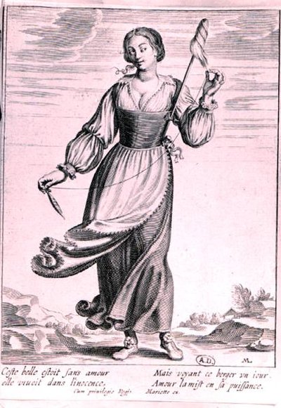 Illustration représentant une bergère - French School