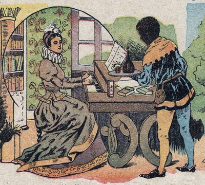 Illustration pour le conte « La Belle et la Bête » : elle était entourée d