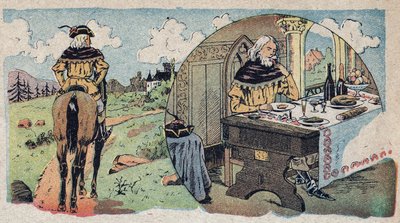Illustration pour le conte « La Belle et la Bête » : le marchand s