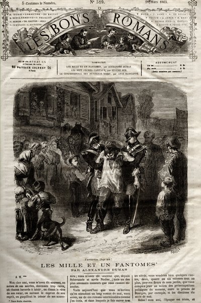 Illustration du roman « Les Mille Fantômes » par Alexandre Dumas père paru dans « Les Bons Romans » du 28/03/1865 - French School