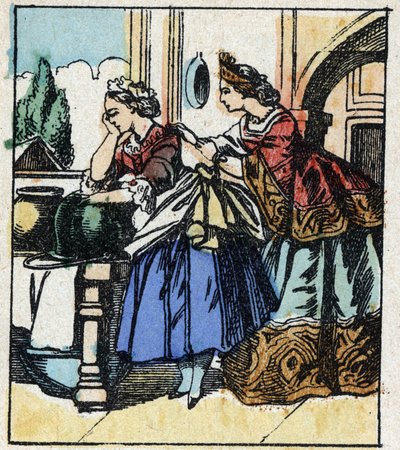 Illustration du conte de Charles Perrault « Cendrillon ou La Petite Pantoufle de Verre ». Gravure sur bois de l