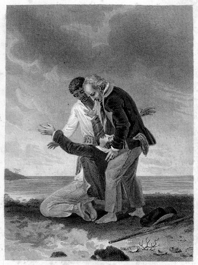 Illustration de « Paul et Virginie » : Paul devant la mer. Roman par Henri Bernardin de Saint Pierre (Saint-Pierre ou St-Pierre), écrivain français (1737-1814). - French School