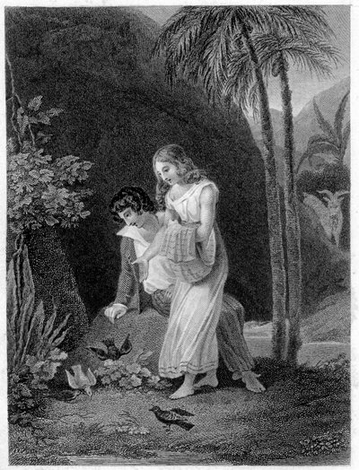 Illustration de Paul et Virginie. Roman par Henri Bernardin de Saint Pierre (Saint-Pierre ou St-Pierre), écrivain français (1737-1814) - French School