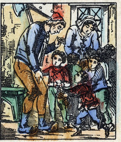 Illustration du conte « Le Petit Poucet » de Charles Perrault. Gravure sur bois de l