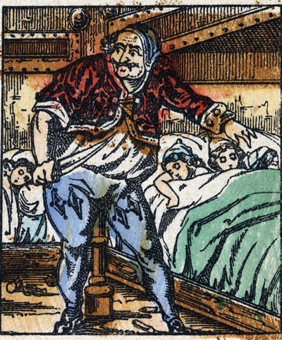 Illustration du conte « Le Petit Poucet » de Charles Perrault. Gravure sur bois de l
