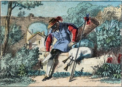 Illustration de la fable de Jean de La Fontaine (1621-1695) : le loup devenu berger. Imagerie d