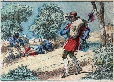Illustration de la fable de Jean de La Fontaine (1621-1695) : le loup devenu berger. Imagerie d