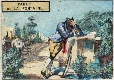 Illustration de la fable de Jean de La Fontaine (1621-1695) : le loup devenu berger. Imagerie d