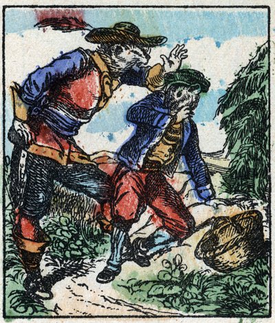 Illustration du conte « Raminagrobis et les souris ». Gravure sur bois de l