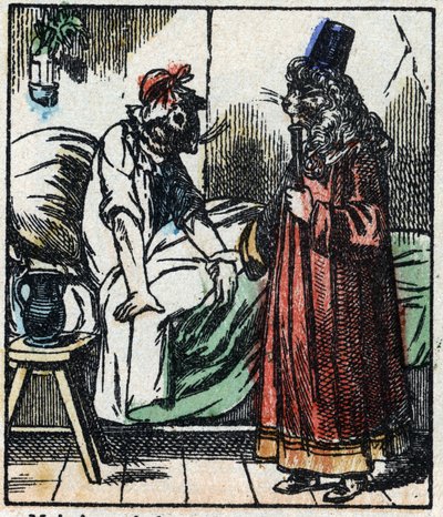 Illustration du conte "Raminagrobis et les souris". Gravure sur bois de l