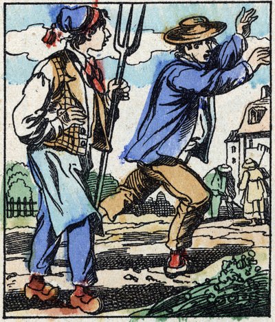 Illustration du conte « La Fourche du Diable ». Gravure sur bois de l