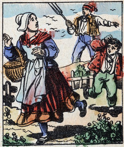 Illustration du conte "La Fourche du Diable". Gravure sur bois de l